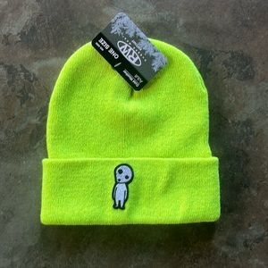 Grunge highlighter green beanie with alien patch, never been worn, Y2K, Punk